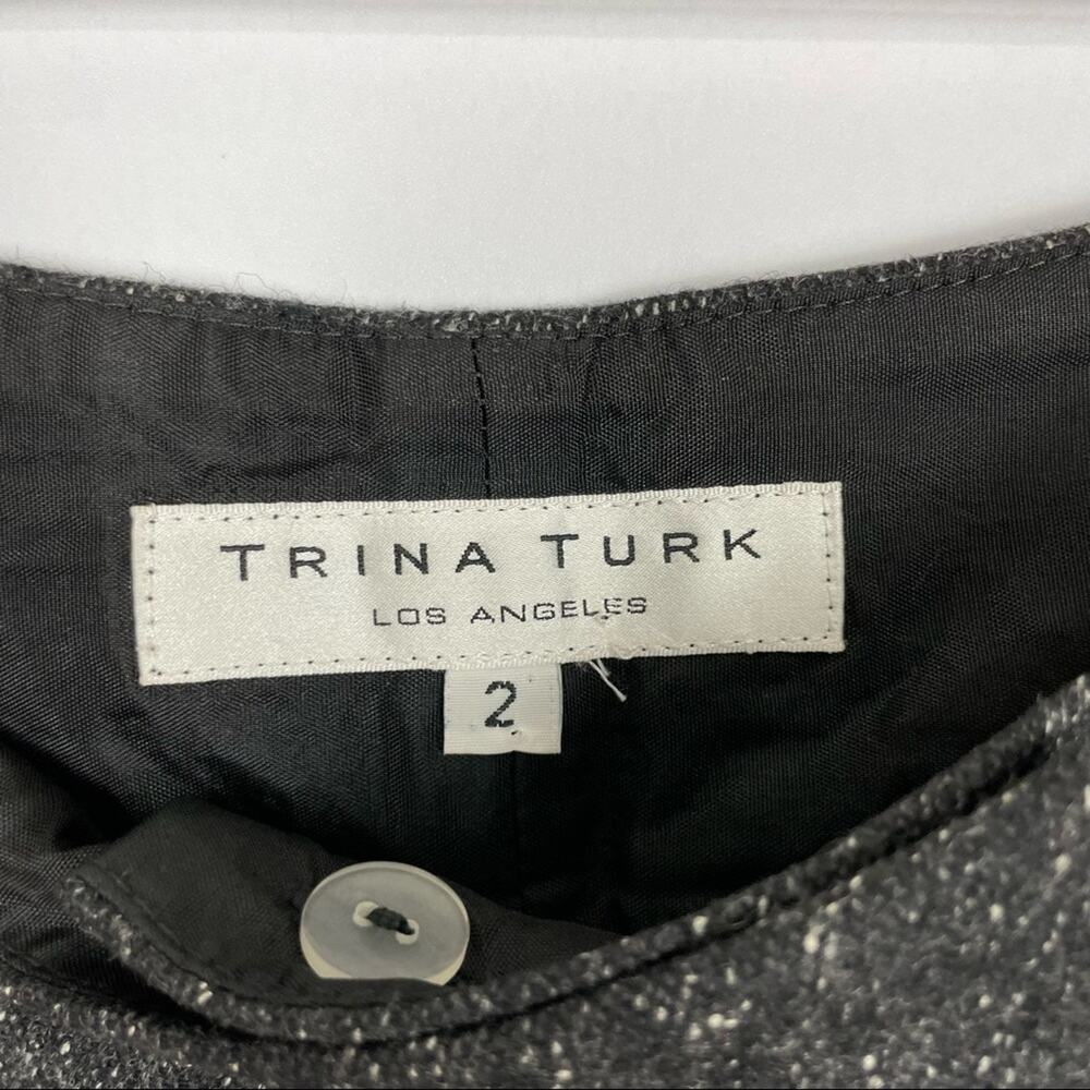 Trina Turk | Black Speckled Tweed Wool Blend High Rise Wide Leg Trouser Pants - Picture 8 of 9